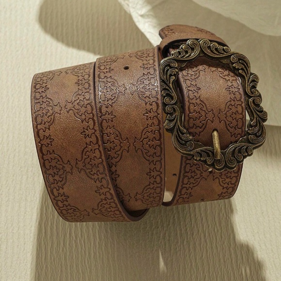 Luxe Vegan Leather Brown Vintage Style Belt - Picture 3 of 6
